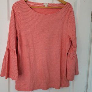 J.‎ Crew red striped cotton top with flared sleeves NWOT